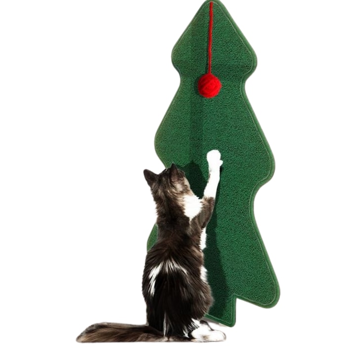 Covoras vertical pentru ascutit ghearele pisicilor – model brad de Craciun, autoadeziv, 30×45cm