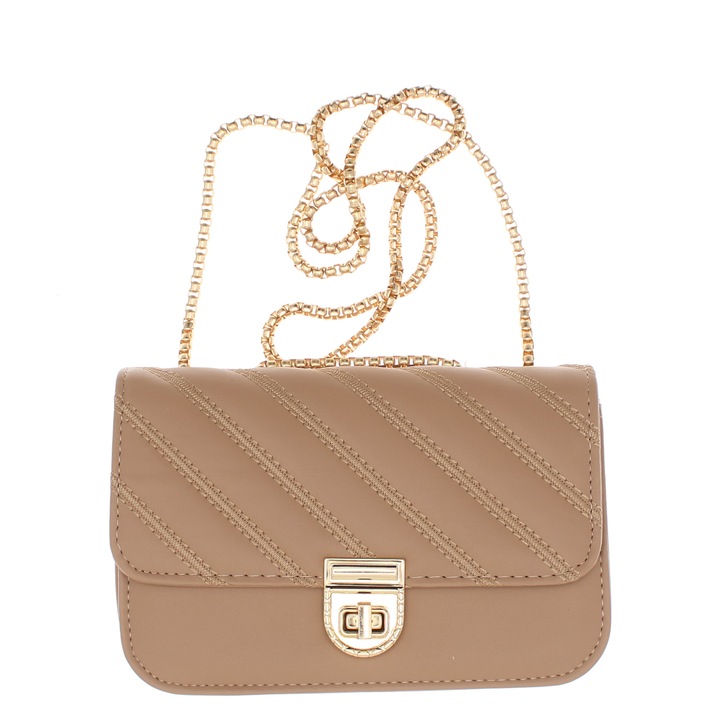 Дамска чанта за рамо от синтетичен материал, ButicCochet, 19x12x6 см, кафява - GND878