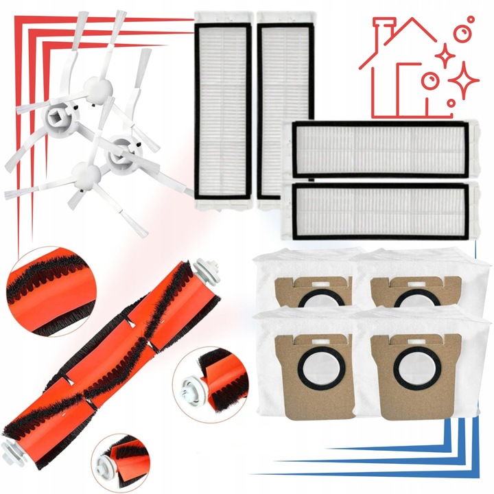 Комплект четки, филтри, мопове и торби за прах за Xiaomi Mi Robot Vacuum X10+, X20+, 1 основна четка, 4 странични четки, 4 HEPA филтъра, 4 мопа, 4 торби за прах, препоръчителна смяна 1-2 месеца