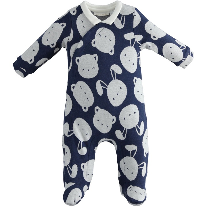 Minibanda, Salopeta cu imprimeu ursuleti pentru baiat, Bleumarin, 74 CM