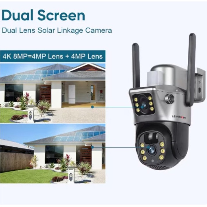 Camera de Supraveghere, 8MP 2K, wireless, Panou Solar, zoom digital 10X, 4G