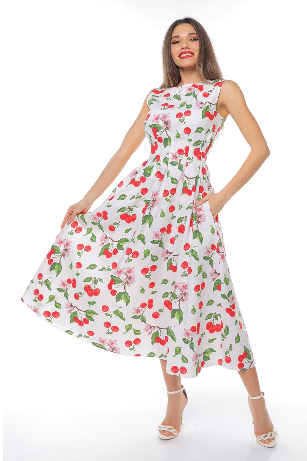 CAMISSI, Rochie uni cu buzunare laterale, Rosu, Alb, Verde, L-XL