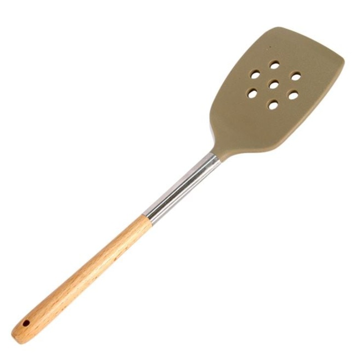Spatula cu Gauri 31cm din Silicon cu maner din lemn