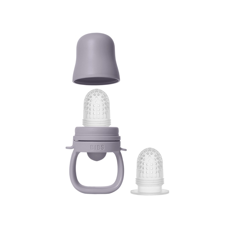 Dispozitiv de hranire Baby Feeder cu 2 tetine din silicon, Fossil Grey, Bibs