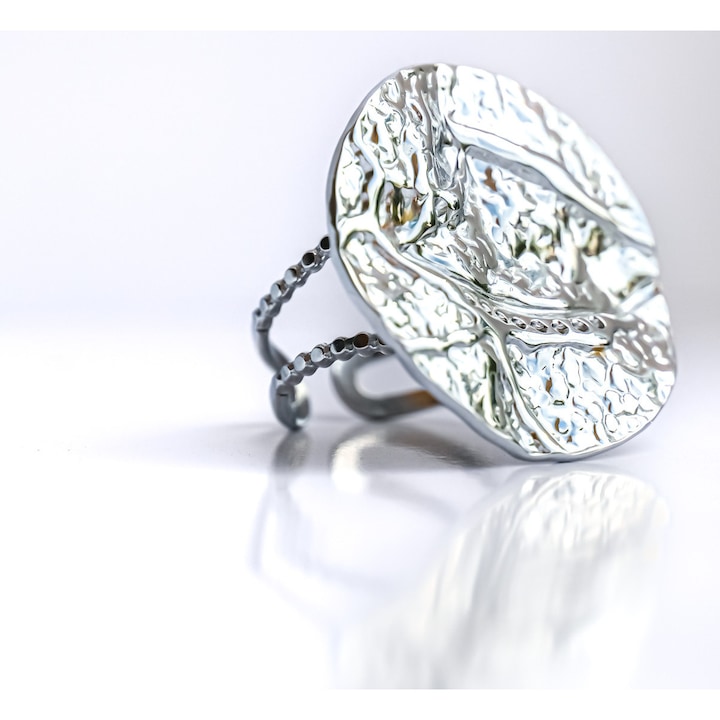 Inel Kria Argintiu, placat cu aur alb 18k, reglabil