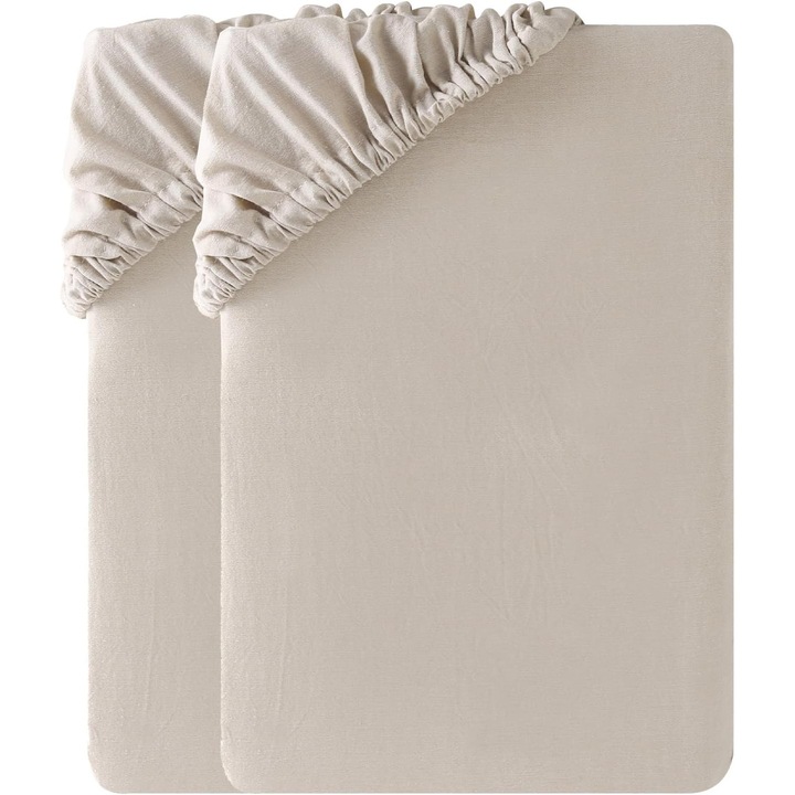 Husa de protectie pentru saltea, SOULFUL, set de 2 bucati, cu elastic, durabila, din bumbac, respirabila, Certificata OEKO-TEX, 120 x 200 x 25 cm, Camel Beige