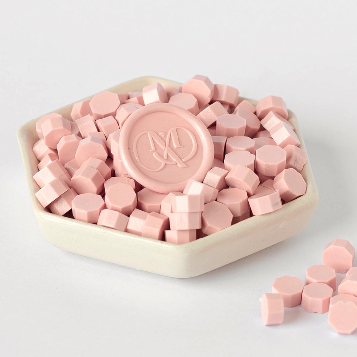 Granule ceara pentru sigilii de ceara, Mariart, culoare Roz Dusty pink pentru invitatii nunta, botez, artizanat, plicuri, papetarie evenimente, 60 granule
