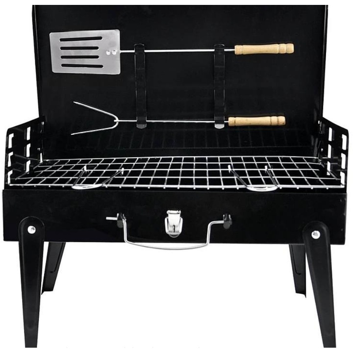 Къмпинг барбекю Pexor Portable Suitcase тип с прибори 43x26x46 см, Черен