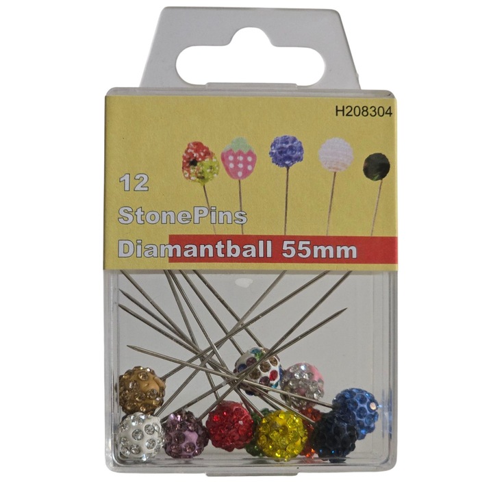 Ace cu capete decorative, Stonepins, 12 buc., lungime 55 mm