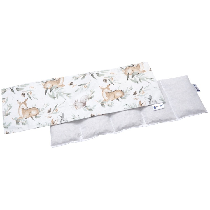 Perna cu seminte de cires, Medi Partners, Model de cerb in frunze, Bumbac, 5 compartimente, Cald/Rece, 60x20cm, Gri/Alb