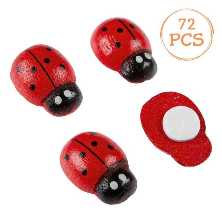 Autocolante Decorative Buburuze Rosii din Lemn 1.5cm - 72buc