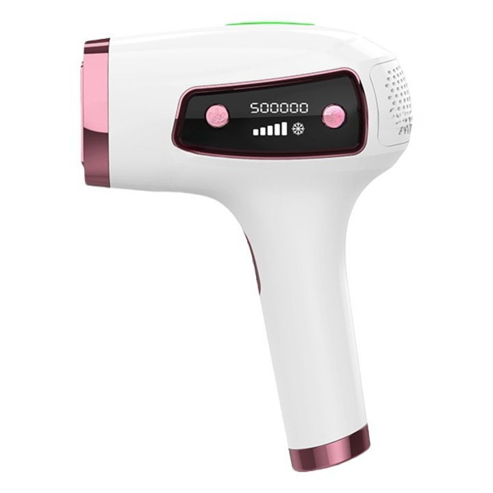 Epilator IPL, 16J, 48W, 5 viteze de reglare a energiei, 500000 impulsuri intense de lumina, lungimea de unda 530-1100nm, zona de iesire a luminii 3,5 cm², senzatie de gheata nedureroasa, fara deteriorarea pielii, alb