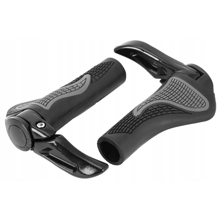 Set de manere ergonomice pentru bicicleta, Rocket, Pentru ghidon de 22 mm, Negru gri, 2 manere, 2 colturi, 2 dopuri, 2 inele reglabile, Cheie hexagonala