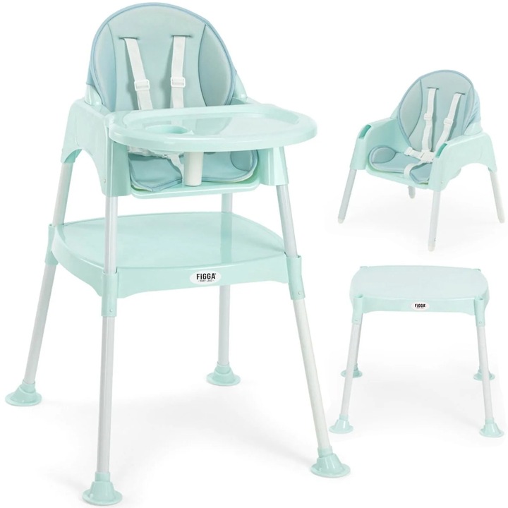 Бебешко столче FiGGA® HighChair 3 в 1, Възраст 6-72 месеца, Зелена мента