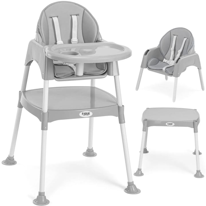 Бебешко столче FiGGA® HighChair 3 в 1, Възраст 6-72 месеца, Сив