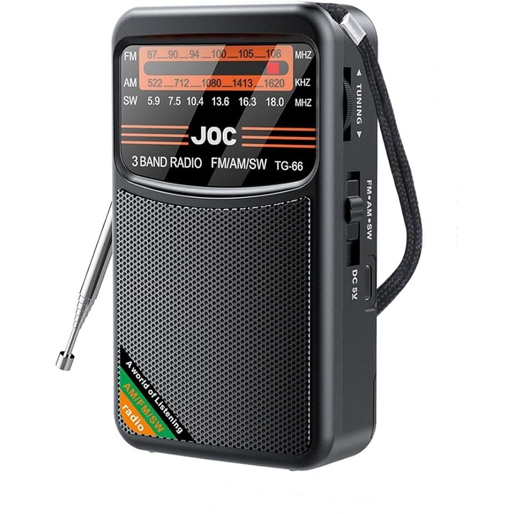 Преносимо радио, вграден високоговорител, презареждаемо тип C, с антена, малък размер, акумулаторна батерия 1000 mAh, черно