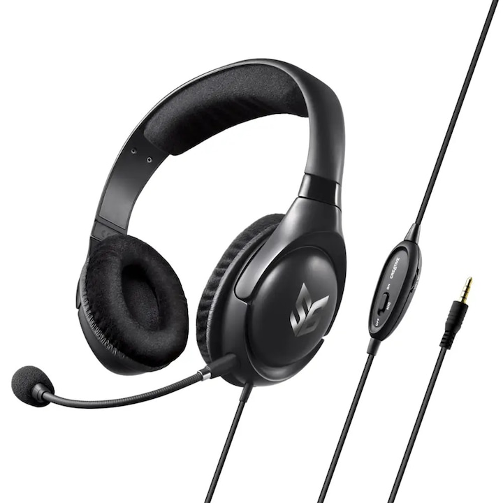 Casti Gaming cu sunet stereo puternic, microfon HD flexibil, negru cu accente albastre, 2m cablu