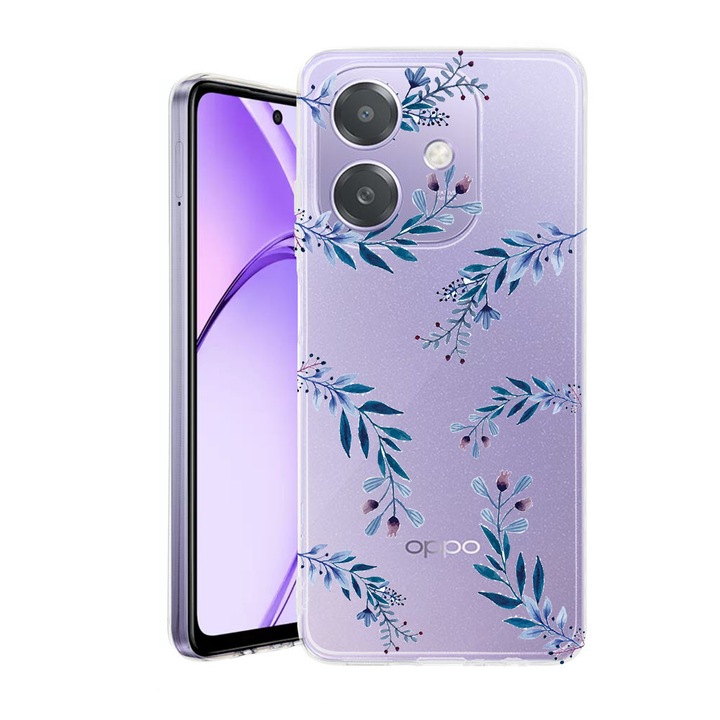 Husa pentru OPPO A40 / A40M, BestCase® Clear Silicon 2MM, Blue Flowers, Antisoc, Protectie camera si ecran, 1938403 T 116