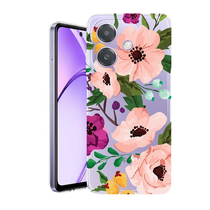 Husa pentru OPPO A40 / A40M, BestCase® Clear Silicon 2MM, Pastel Flowers, Antisoc, Protectie camera si ecran, 1938403 T 629