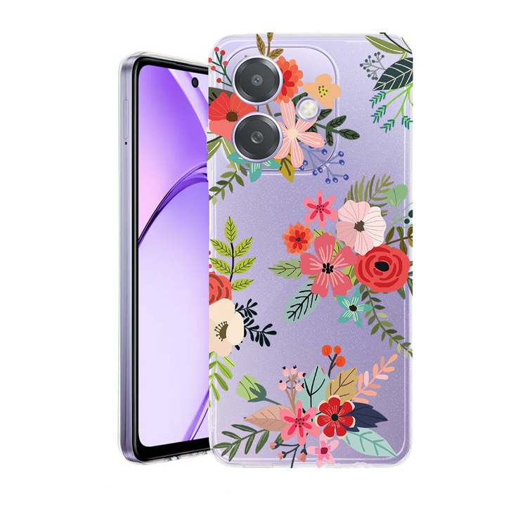 Husa pentru OPPO A40 / A40M, BestCase® Clear Silicon 2MM, Flowers, Antisoc, Protectie camera si ecran, 1938403 T 630