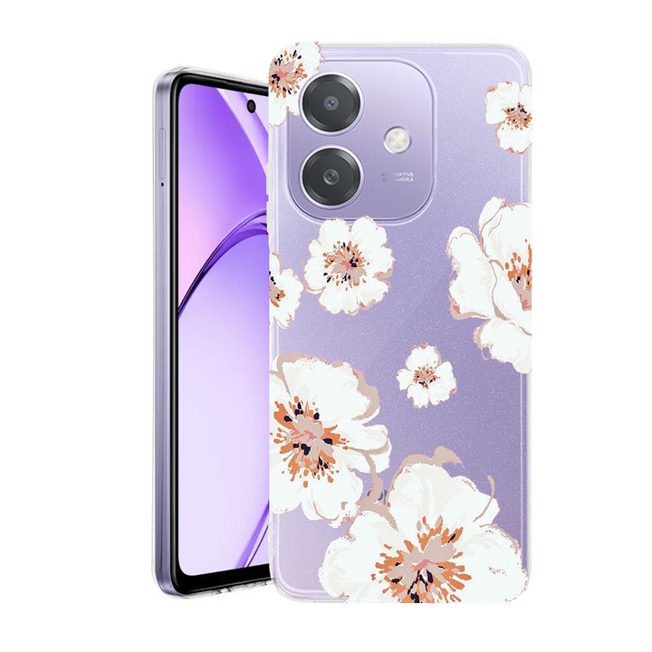 Husa pentru OPPO A40 / A40M, BestCase® Clear Silicon 2MM, Pastel Colors - Flowers, Antisoc, Protectie camera si ecran, 1938403 T 499