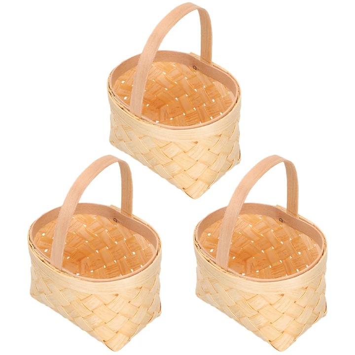 Set 3 cosuri mini din lemn, portabile, 9.5x7x6.5cm, natural