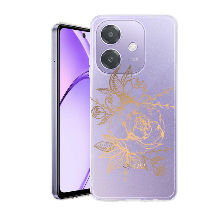 Husa pentru OPPO A40 / A40M, BestCase® Clear Silicon 2MM, Golden Rose, Antisoc, Protectie camera si ecran, 1938403 T 989