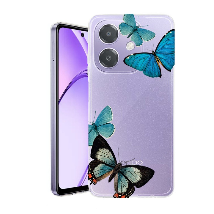 Husa pentru OPPO A40 / A40M, BestCase® Clear Silicon 2MM, Beautiful Blue Butterflies, Antisoc, Protectie camera si ecran, 1938403 T 991
