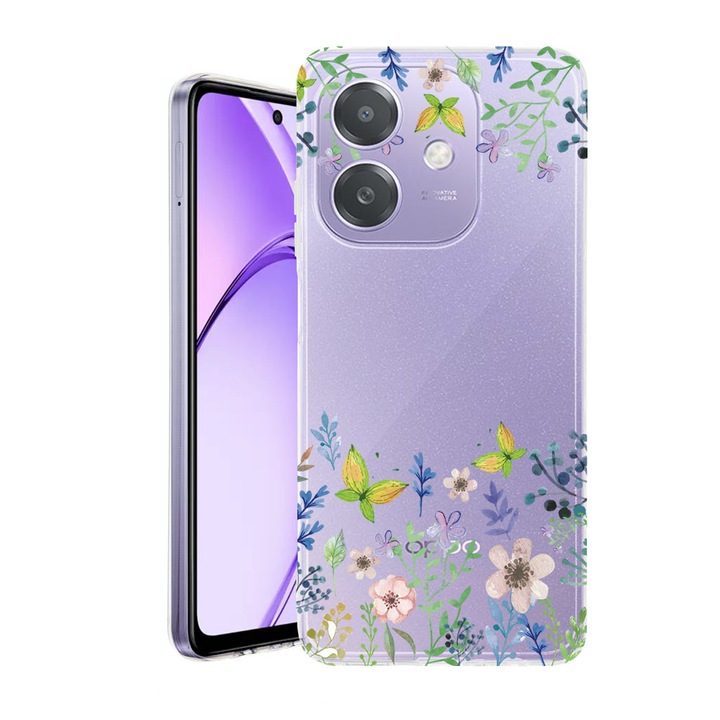 Калъф за OPPO A40 / A40M, BestCase® Прозрачен силиконов 2MM, Пеперудени цветя, Противоударен, Защита за камера и екран, 1938403 T 95