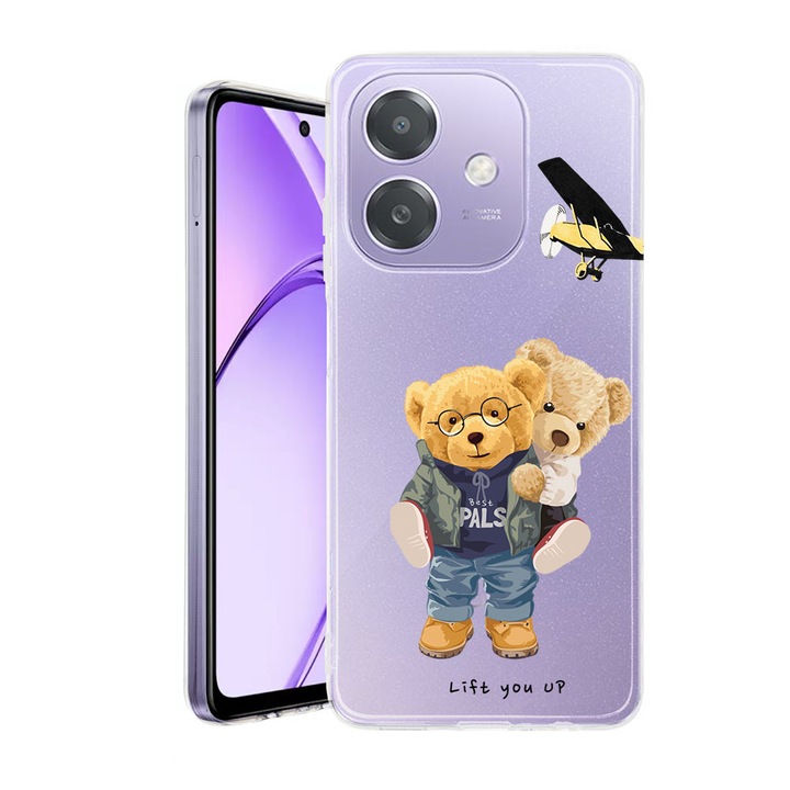 Husa pentru OPPO A40 / A40M, BestCase® Clear Silicon 2MM, Teddy Bear Lift me up, Antisoc, Protectie camera si ecran, 1938403 T 933