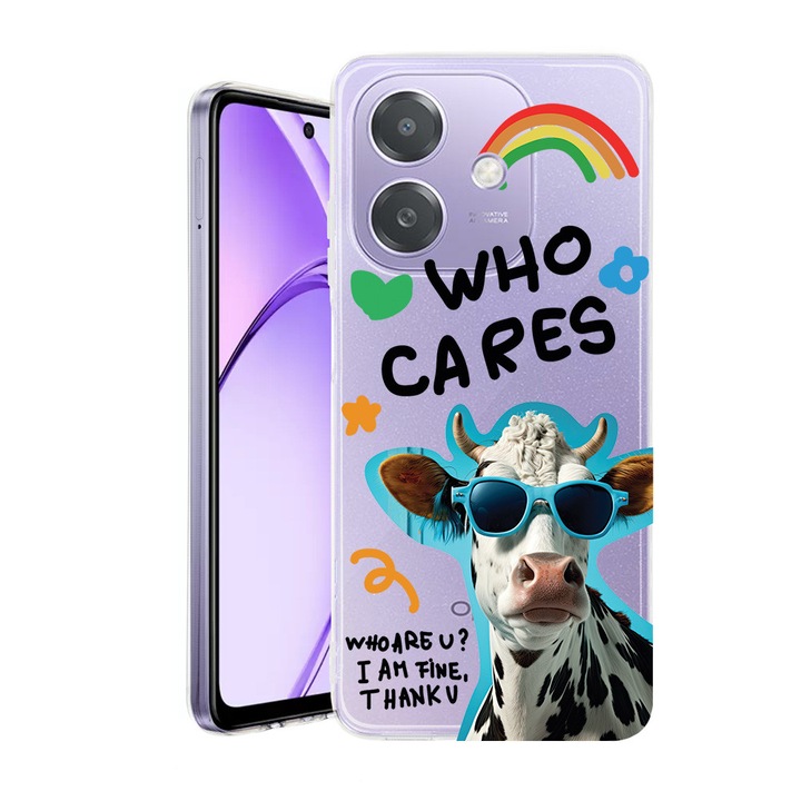 Husa pentru OPPO A40 / A40M, BestCase® Clear Silicon 2MM, Cool Cow - Who Cares?, Antisoc, Protectie camera si ecran, 1938403 T 975