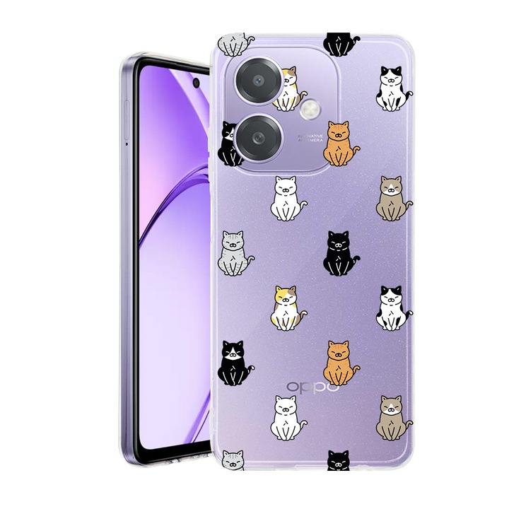 Husa pentru OPPO A40 / A40M, BestCase® Clear Silicon 2MM, Cat Pattern, Antisoc, Protectie camera si ecran, 1938403 T 1027