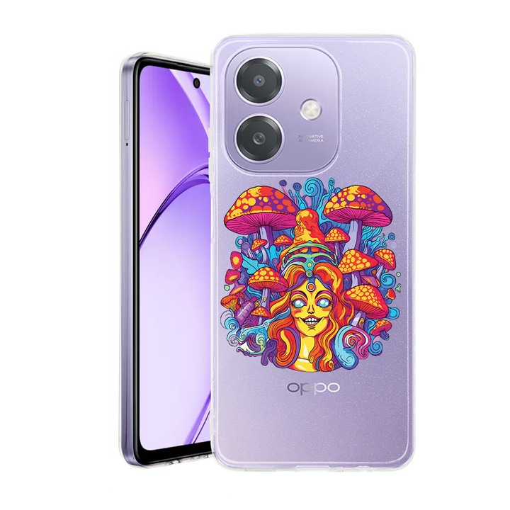 Husa pentru OPPO A40 / A40M, BestCase® Clear Silicon 2MM, Dream Colors Mushrooms, Antisoc, Protectie camera si ecran, 1938403 T 1510