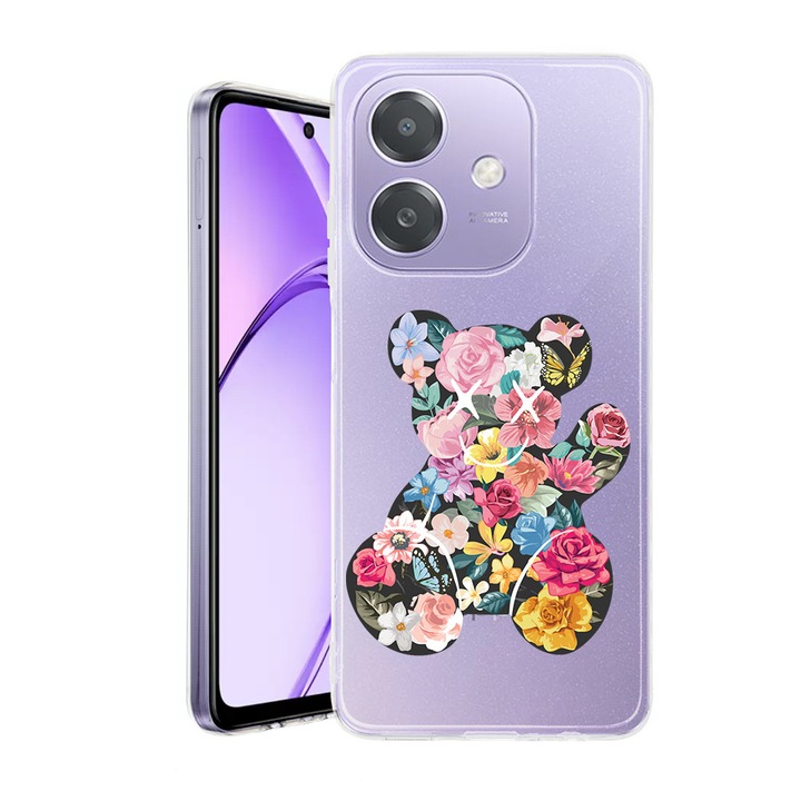 Husa pentru OPPO A40 / A40M, BestCase® Clear Silicon 2MM, Teddy Bear Color Flower, Antisoc, Protectie camera si ecran, 1938403 T 1550