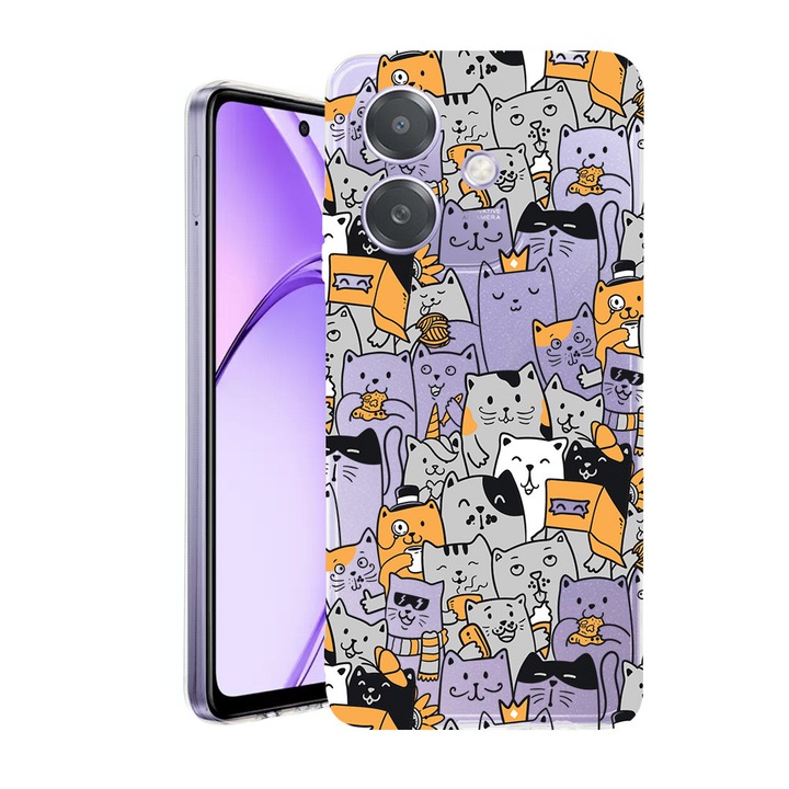 Husa pentru OPPO A40 / A40M, BestCase® Clear Silicon 2MM, Cat Pattern, Antisoc, Protectie camera si ecran, 1938403 T 1030