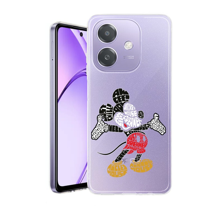 Husa pentru OPPO A40 / A40M, BestCase® Clear Silicon 2MM, Calligraphy Mickey Mouse, Antisoc, Protectie camera si ecran, 1938403 T 1525