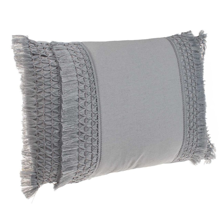 Perna Decorativa de Vara Gri cu Model Macrame 50x30cm