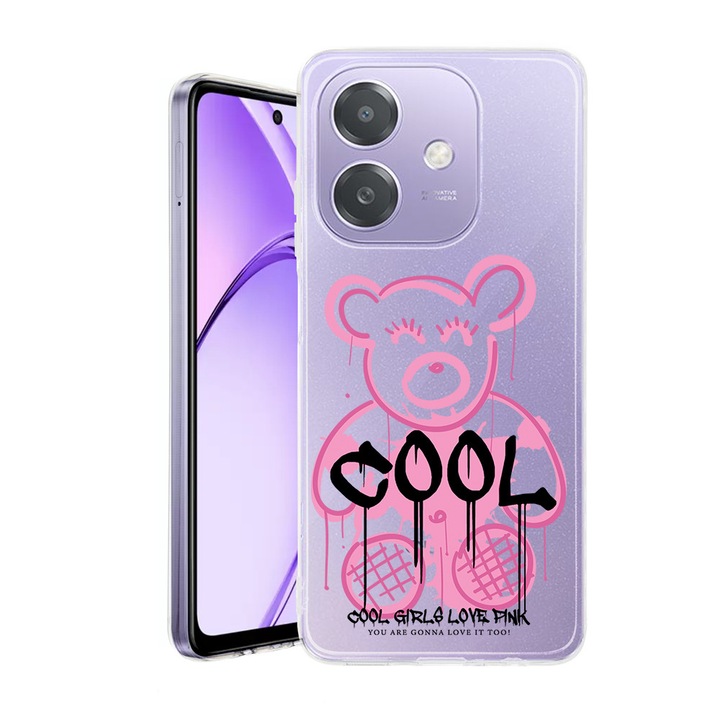 Husa pentru OPPO A40 / A40M, BestCase® Clear Silicon 2MM, Teddy Bear Cool Pink, Antisoc, Protectie camera si ecran, 1938403 T 1551