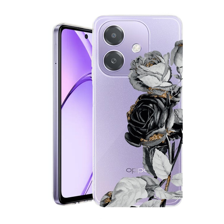 Husa pentru OPPO A40 / A40M, BestCase® Clear Silicon 2MM, Black Rose, Antisoc, Protectie camera si ecran, 1938403 T 990