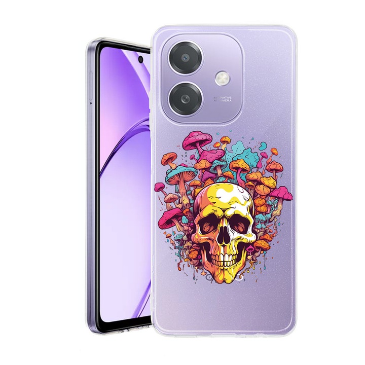 Husa pentru OPPO A40 / A40M, BestCase® Clear Silicon 2MM, Dream Colors - Skull and Mushrooms, Antisoc, Protectie camera si ecran, 1938403 T 1577