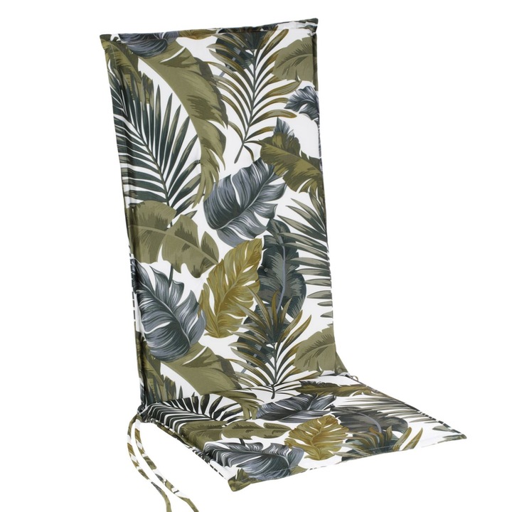 Nyári, magas háttámlájú, vízálló székpárna banánlevél mintával, 106x38cm