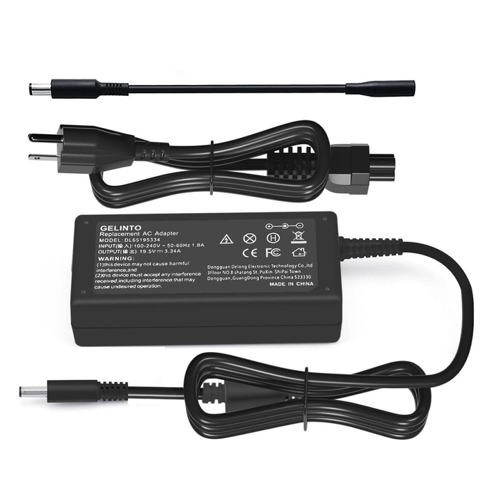 Incarcator laptop LYCENXI 65W, negru, adaptor cu cablu de alimentare, set pentru Dell Inspiron 14 15 16