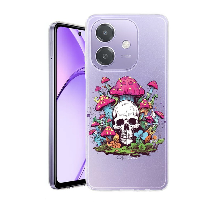 Husa pentru OPPO A40 / A40M, BestCase® Clear Silicon 2MM, Dream Colors - Skull and Mushrooms, Antisoc, Protectie camera si ecran, 1938403 T 1578