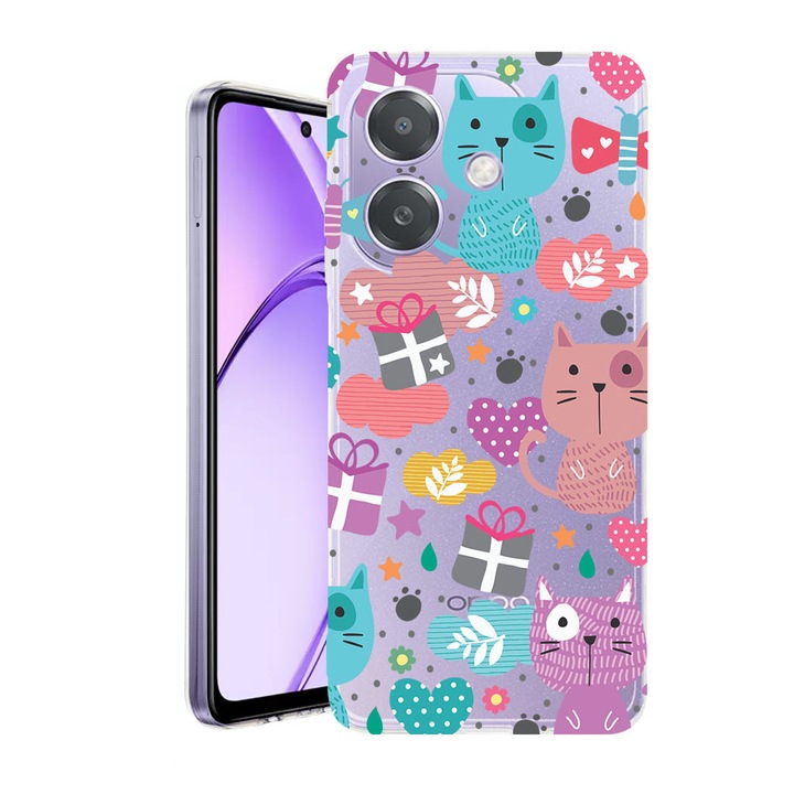 Husa pentru OPPO A40 / A40M, BestCase® Clear Silicon 2MM, Lovely Cat, Antisoc, Protectie camera si ecran, 1938403 T 41
