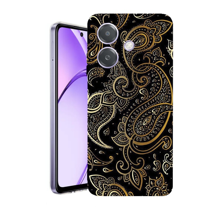 Husa pentru OPPO A40 / A40M, BestCase® Clear Silicon 2MM, Golden Pattern, Antisoc, Protectie camera si ecran, 1938403 T 1154