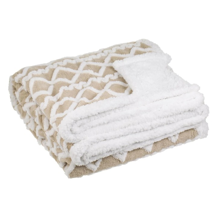 Patura cu Doua Fete Bej Model Alb & Sherpa 200x150cm