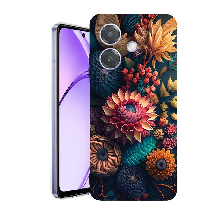 Husa pentru OPPO A40 / A40M, BestCase® Clear Silicon 2MM, Colorful Flowers, Antisoc, Protectie camera si ecran, 1938403 T 1241