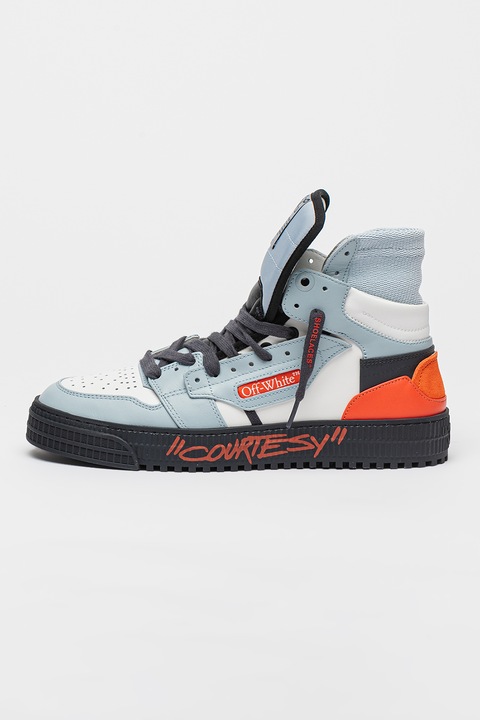 OFF-WHITE, Pantofi sport mid-high 3.0 Courtesy, Alb/Albastru prafuit/Gri antracit
