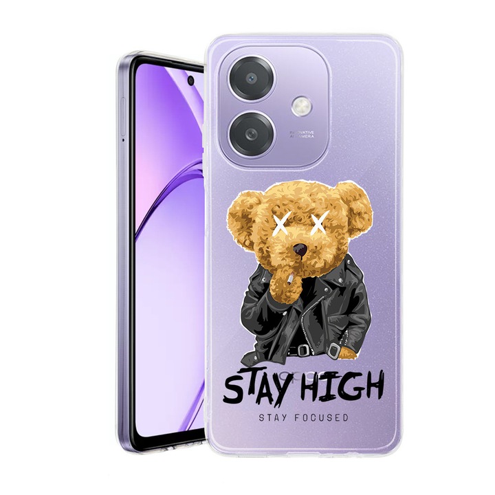 Husa pentru OPPO A40 / A40M, BestCase® Clear Silicon 2MM, Stay High Teddy Bear, Antisoc, Protectie camera si ecran, 1938403 T 1824