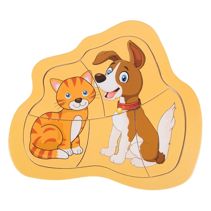 Пъзел Котка Куче (5 части) 15.5x14см, дърво